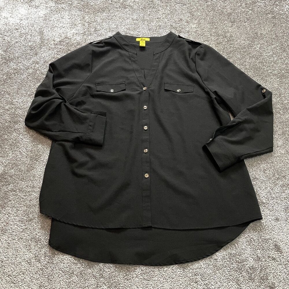 Finesse Blouse Button Shirt Womens 3XL Black Long Sleeve Polyester Top Ladies